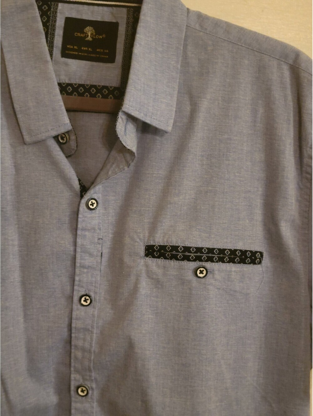 Craft & Flow Men's Light Blue Contrast Arm Cuff Sz XL Short Sleeve